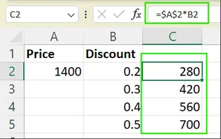 Example of absolute reference in Excel.