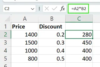Example of relative reference in Excel.