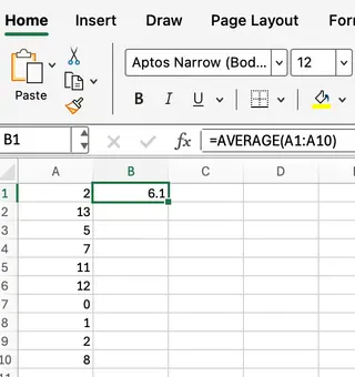 AVERAGE function in Excel example