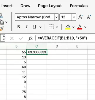 AVERAGEIF function in Excel example