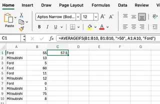 AVERAGEIFS function in Excel example
