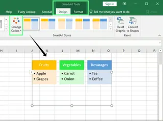 Customizing bullets in the SmartArt Tools section in Excel