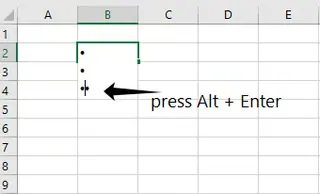 Adding bulleted list manually in Excel