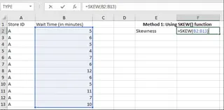 Calculating skewness using the SKEW() function in Excel