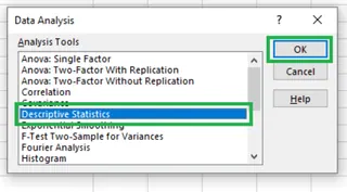 Selecting Descriptive Statistics in Excel