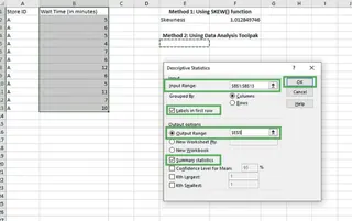 Filling in details for descriptive statistics in Excel