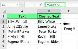 Combining TRIM() and CLEAN() functions to remove characters and extra spaces in Excel 3