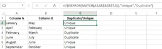 Displaying duplicate values using IF() and MATCH() in excel. 12