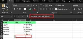 countif() function in excel 13