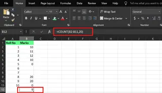 COUNT function in Excel 2