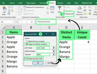 Count distinct values using an Advanced Filter option 10