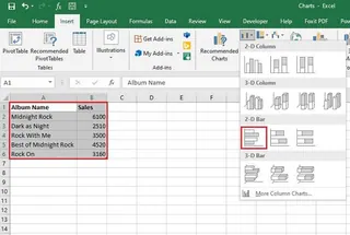 Inserting a bar chart from the Excel ribbon 2