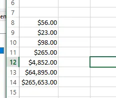 Currency formatted values. 5