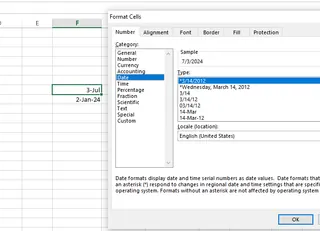 Navigating to the ‘Date’ data type in excel. 6