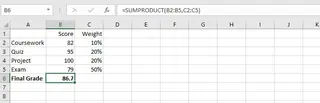 Manual calculation of weighted average using SUMPRODUCT in Excel 1
