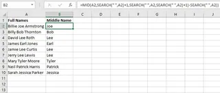 Complex nested formula to extract a middle name in Excel