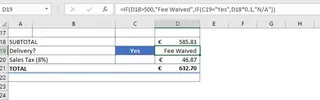 A complex nested IF formula in Excel to calculate a dynamic delivery fee. 2