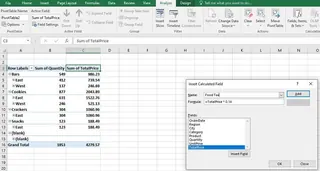 The Insert Calculated Field dialog box in Excel.