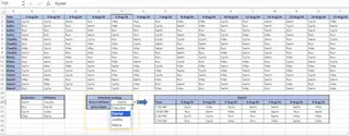 An Excel sheet with drop-down menus for 