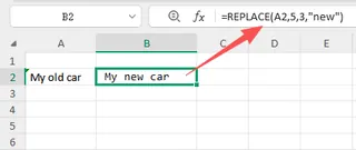 Example of the Excel REPLACE function