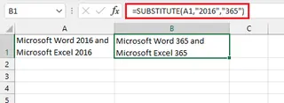 Example of a simple SUBSTITUTE function in Excel 1