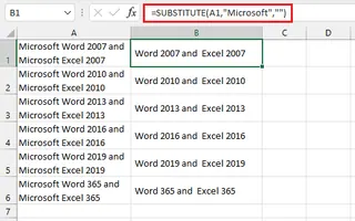 Using SUBSTITUTE to remove text from a cell 2