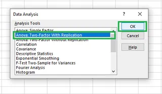 Selecting Anova: Two-Factor With Replication option. 11