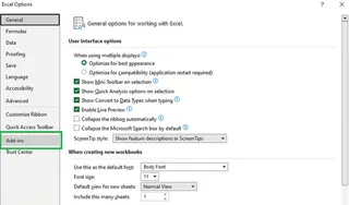 Select Add-ins from the Excel Options dialog box. 4