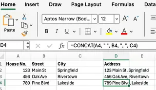Merging address elements using Excel CONCAT 2