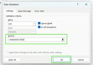 Excelのドロップダウンリストソースデータ 4