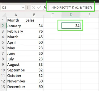 Using INDIRECT() to reference other worksheets indirectly in Excel. 3