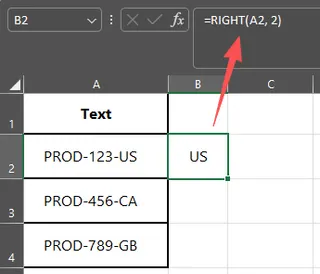 Extracting fixed-length text with the RIGHT function