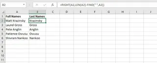 A complex nested formula to extract a last name in Excel