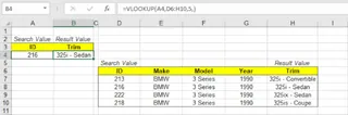 A VLOOKUP formula in Excel looking up a value.