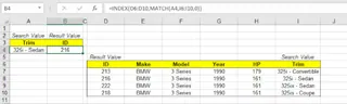 An INDEX MATCH formula in Excel.