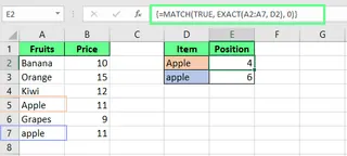 Combining EXACT() and MATCH() in Excel. 10