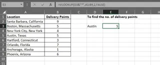 A VLOOKUP formula using an asterisk wildcard to find 