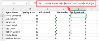 Final combined formula in Excel to break ties