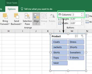 Adjusting the visible columns of the slicer in Excel 9