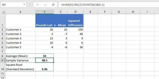 Manual calculation steps for standard deviation