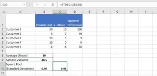 Using the STDEV.S formula in Excel