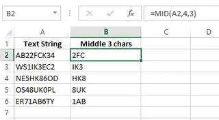 Fetching middle 3 characters using MID function. 3