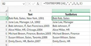 Using TEXTBEFORE() function to extract data. 6