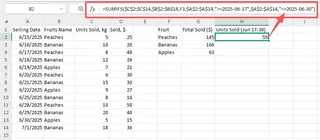 Example of SUMIFS formula in Excel