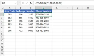 Combining a phone number with TEXTJOIN