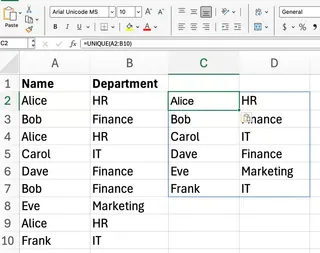 Excel UNIQUE関数 配列を使用した例 2
