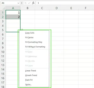 Excel AutoFill Options for numbers. 6