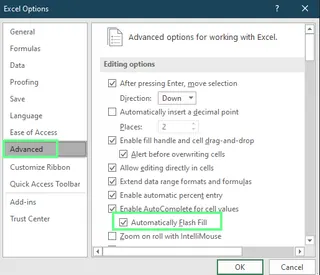 Enable or disable automatic Flash Fill in Excel 1