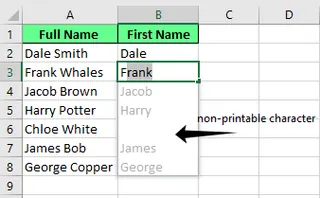 Flash Fill leaves the cell blank due to non-printable character in Excel. 13