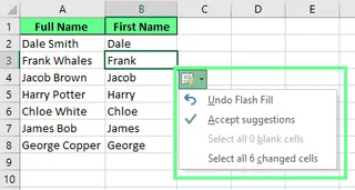 Excel Flash Fill options. 4
